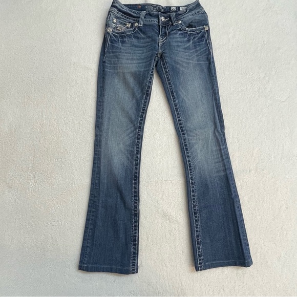 Miss Me Blue Boot Cut Jeans with Embellished Pockets Snake Print Rhinestone 26 - Picture 2 of 7